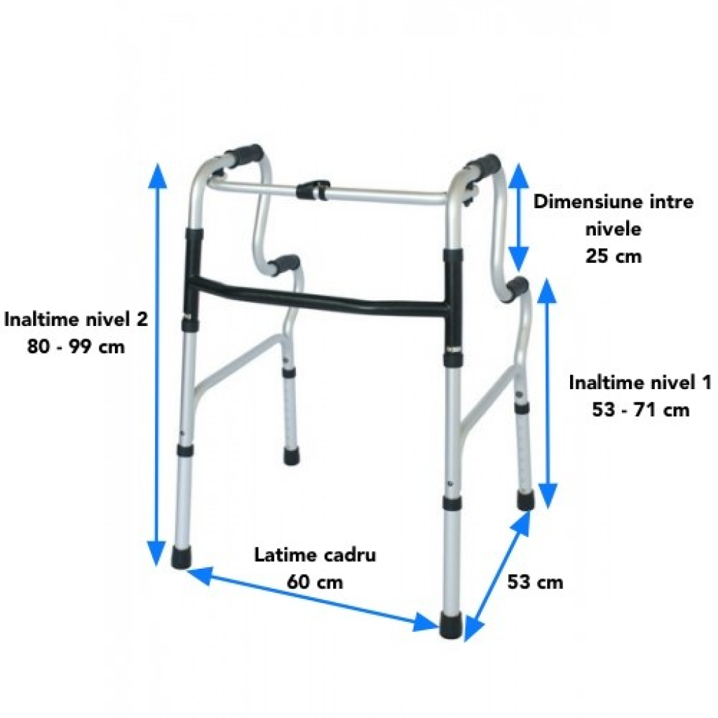 Cadru de mers pliabil cu maner pe doua nivele Ortomobil 013900